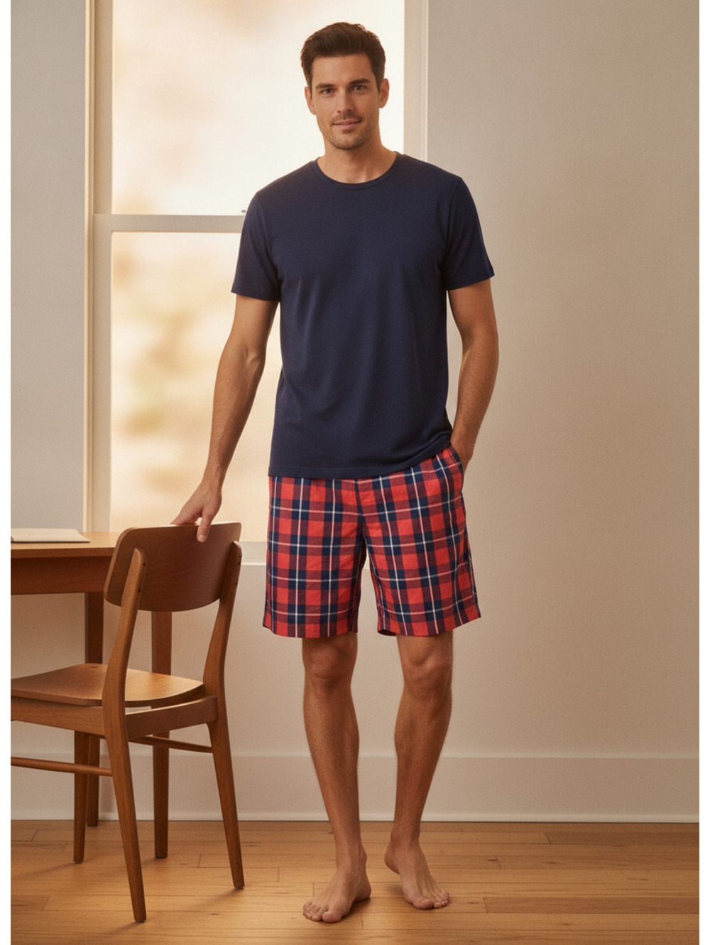 Nautica Men's Large Red and Navy Plaid Sleep Shorts